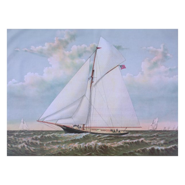 Toalha De Mesa Navio de Navegação Antiquada - Yacht Sailboat Ocea (Frente (Horizontal))