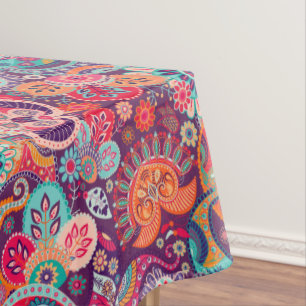 Toalha De Mesa Néon cor-de-rosa Padrão floral Paisley