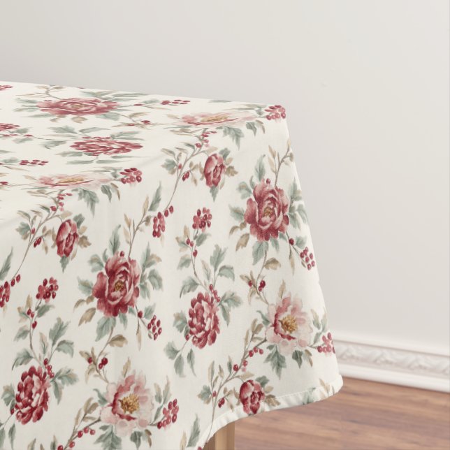 Toalha De Mesa Noiva Floral Creme Vermelho Bonito Chic (Posição Original)