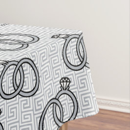 Toalha De Mesa Noivado com Chave Grega Casamento - Prata e Branco
