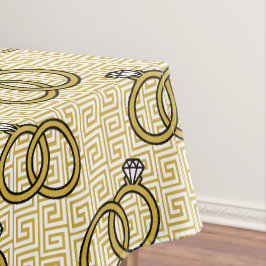 Toalha De Mesa Noivado com Chave Grega - Dourado e Branco