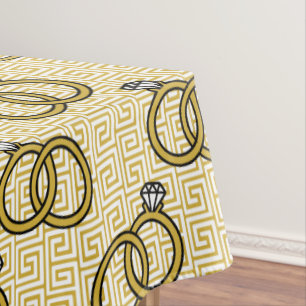 Toalha De Mesa Noivado com Chave Grega - Dourado e Branco