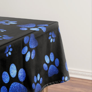 Toalha De Mesa Nome personalizado, patas de cão com brilho azul