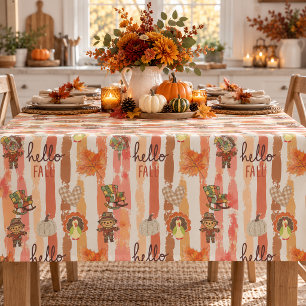 Toalha De Mesa Olá Outono Patchwork Rústico Folhas Laranjas Listr