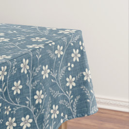 Toalha De Mesa Olhar de jeans azul e branco com flores brancas