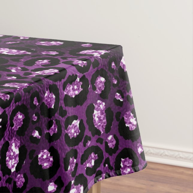 Toalha De Mesa Ombre Roxo e Glama Preta Manchas-Leopardo-Luminosa (Posição Original)