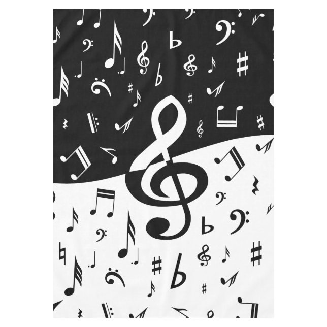 Toalha De Mesa Onda à moda do Clef de triplo preto e branco (Frente)