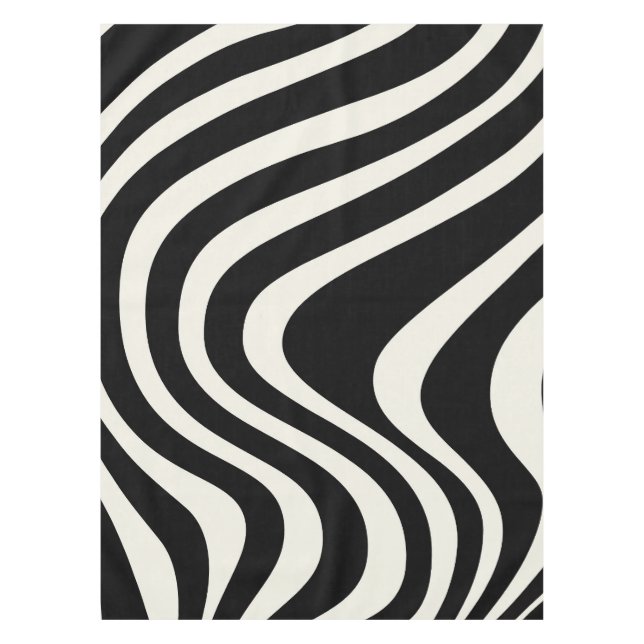 Toalha De Mesa Ondas de estilo retrô preto e branco (Frente)