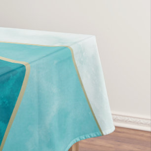 Toalha De Mesa Ondas Douradas Elegantes e Grunge Marble Teal