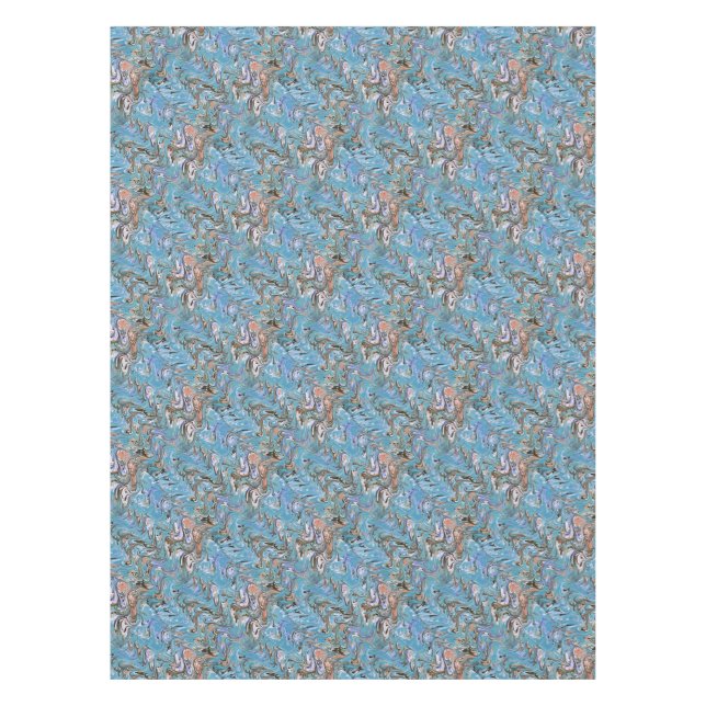 Toalha De Mesa Ondas Em Abstrato De Arte Azul Acrílica (Frente)