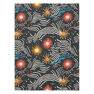 Toalha De Mesa Ondas Florais de Abstrato vibrantes em preto