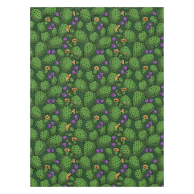 Toalha De Mesa Opuntia florescente em verde escuro (Frente)