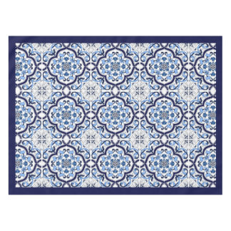 Toalha De Mesa Ornamentado Azul Floral Mediterrâneo Azulejo Sici