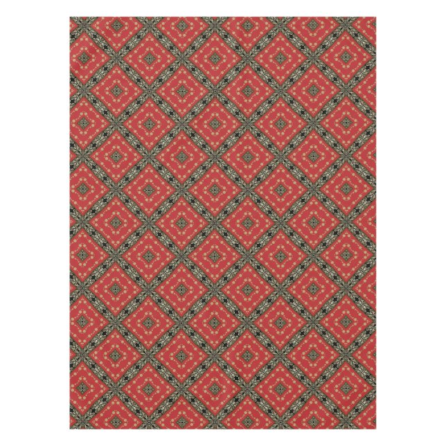 Toalha De Mesa Ornamentado Funky Dourado+Tableclote Vermelho (Frente)