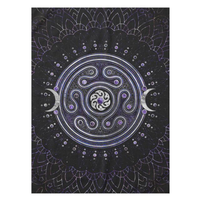 Toalha De Mesa Ornamento de Hecate Wheel com Ametist e Prata (Frente)