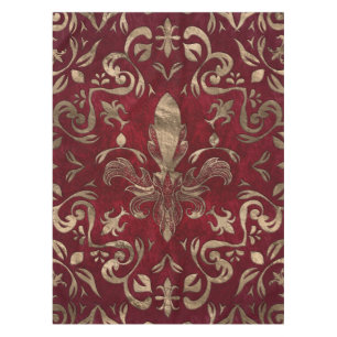 Toalha De Mesa Ornamento Fleur-de-lis Vermelho e Dourado