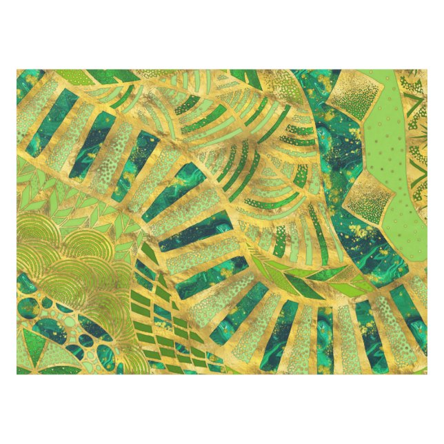 Toalha De Mesa Ornamento Tribal Ético - Verdes e Dourado (Frente (Horizontal))