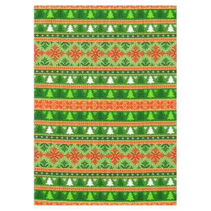 TOALHA DE MESA ORNAMENTOS VERMELHOS BRANCOS DE ÁRVORE NATAL