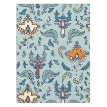 Ornate floral pattern on a pale blue background