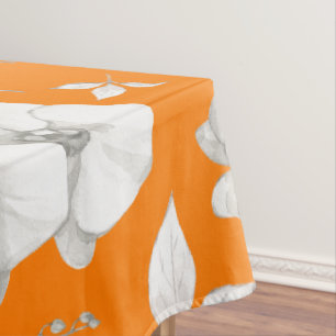Toalha De Mesa Orquídea Branca de Aquarela em Laranja  