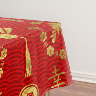 Toalha De Mesa Ouro no teste padrão chinês afortunado vermelho