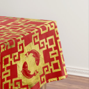 Toalha De Mesa Ouro oriental luxuoso no teste padrão vermelho do