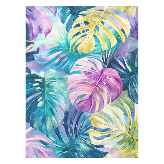 Toalha De Mesa Ouro Watercolor - Folhas Tropicais (Frente)
