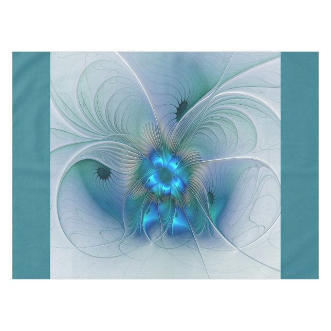 Toalha De Mesa Ovações de Pé, Fractal Azul Turquesa Abstrato (Frente (Horizontal))