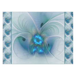 Toalha De Mesa Ovações de Pé, Fractal Azul Turquesa Abstrato