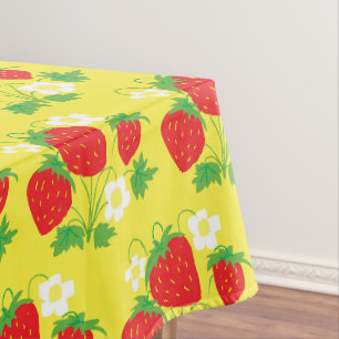 Toalha De Mesa Padrão Amarelo de Morango e Flor
