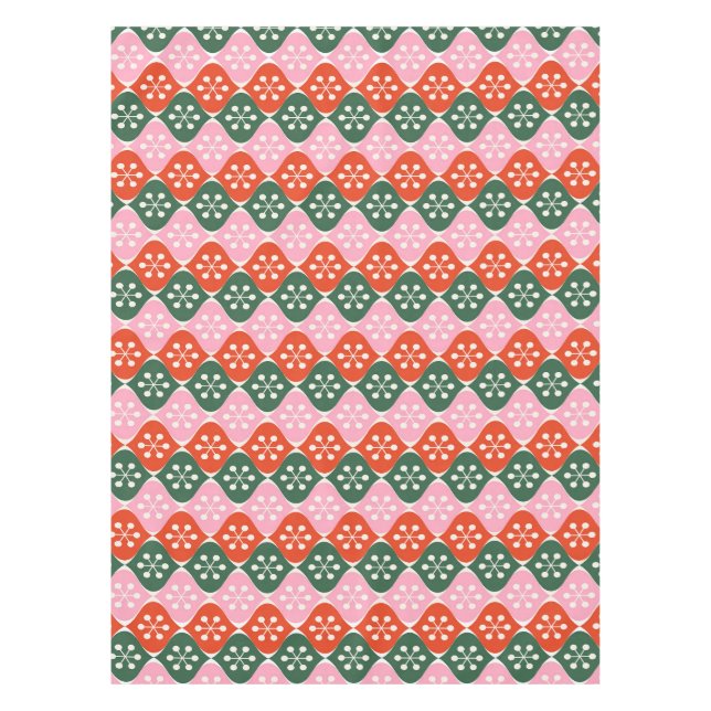 Toalha De Mesa Padrão Atômico Retro Mid Mod Rosa Verde Natal (Frente)