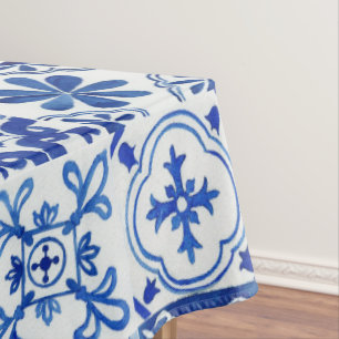 Toalha De Mesa Padrão Azul mediterrânico italiano, Branco e Amare