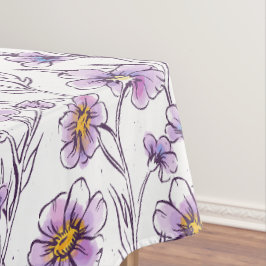 Toalha De Mesa Padrão Botânico de Flor Silvestre Roxa