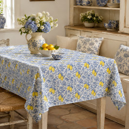 Toalha De Mesa Padrão Botânico de Limão Azul Vintage