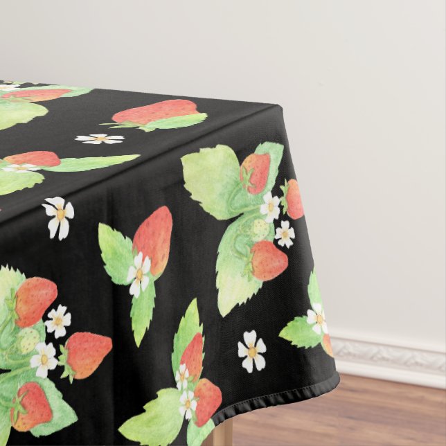 Toalha De Mesa Padrão Botânico de Morango em Aquarela Fofa (Posição Original)