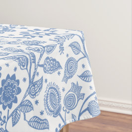 Toalha De Mesa Padrão Botânico Floral Branco Azul Moderno Boho
