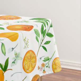 Toalha De Mesa Padrão Botânico Floral de Verão Citrino Laranja