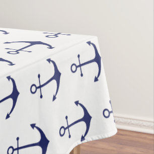 Toalha De Mesa Padrão branco azul marinho da âncora náutica mo