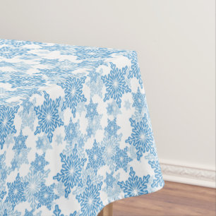 Toalha De Mesa Padrão branco e floco de neve azul sem costura