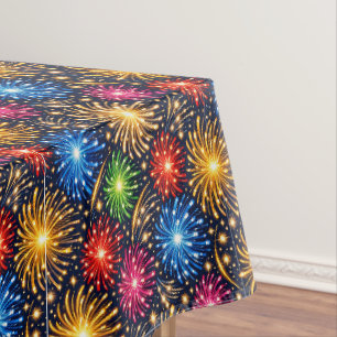 Toalha De Mesa Padrão Brilhante de Fogos de Artifício da Meia-Noi
