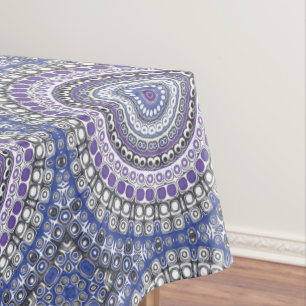 Toalha De Mesa Padrão Circular Geométrico de Mandala Azul e Roxo