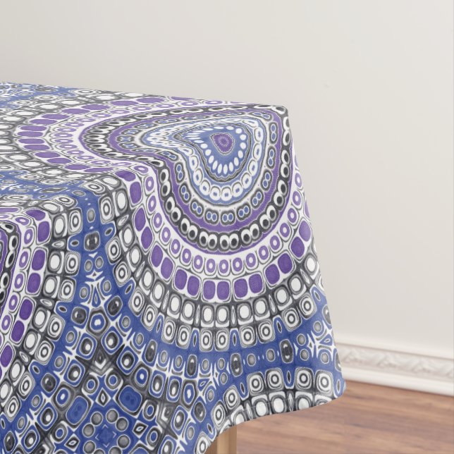 Toalha De Mesa Padrão Circular Geométrico de Mandala Azul e Roxo (Posição Original)