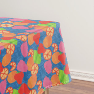 Toalha De Mesa Padrão Colorido de Frutas de Verão em Azul Profund