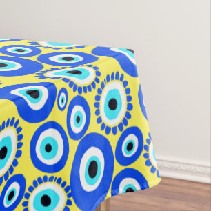 Toalha De Mesa Padrão Colorido Olho Grego Amarelo Azul