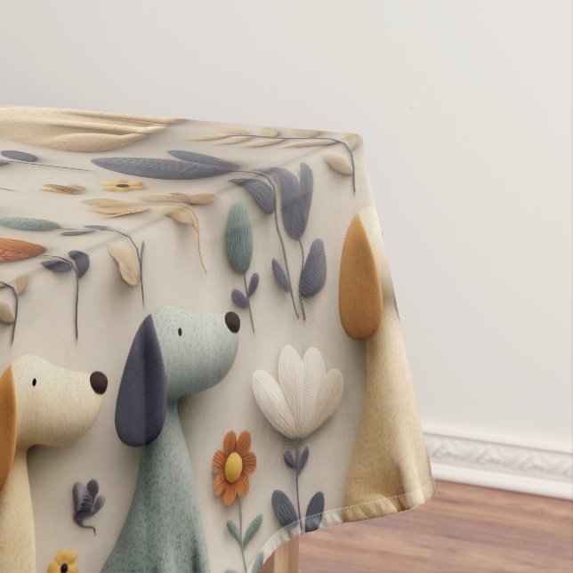 Toalha De Mesa padrão contínuo em estilo de argila 3D com cachorr (Posição Original)