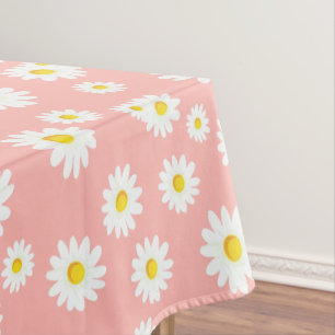 Toalha De Mesa Padrão Coral Pink Boho Primavera Daisies