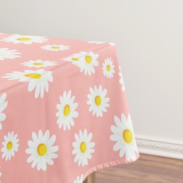 Toalha De Mesa Padrão Coral Pink Boho Primavera Daisies (Posição Original)