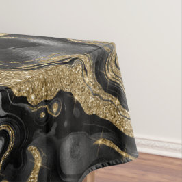 Toalha De Mesa Padrão de Ágata Brilhante Preto e Dourado Elegante