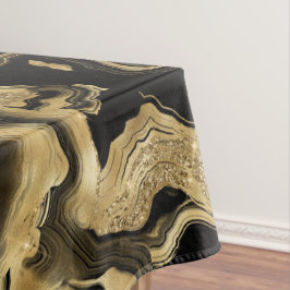 Toalha De Mesa Padrão de Ágata Brilhante Preto e Dourado Elegante