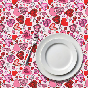 Toalha De Mesa Padrão de Amor com Corações Rosas Vermelhos Fofos